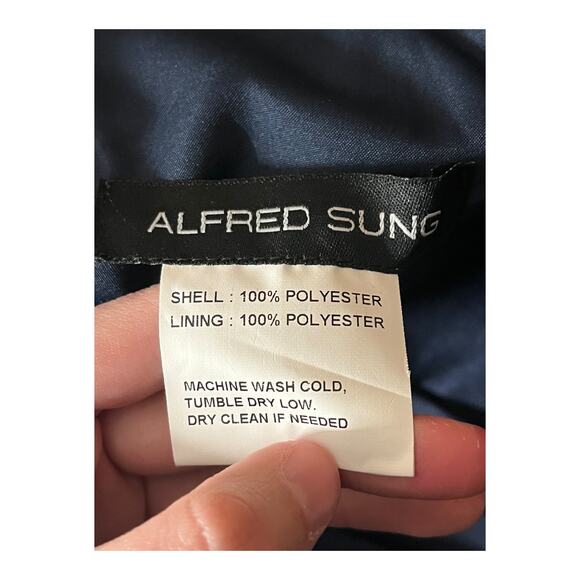 Alfred Sung dress D811s off the shoulder draped wrap satin maxi blue size 12 - Picture 5 of 7